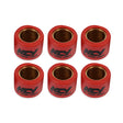 Group of 20x12 Roller Weights for Scooters and Motorcycles, showcasing red cylindrical rollers with black text, essential for tuning scooter performance by adjusting acceleration and top-end speed.