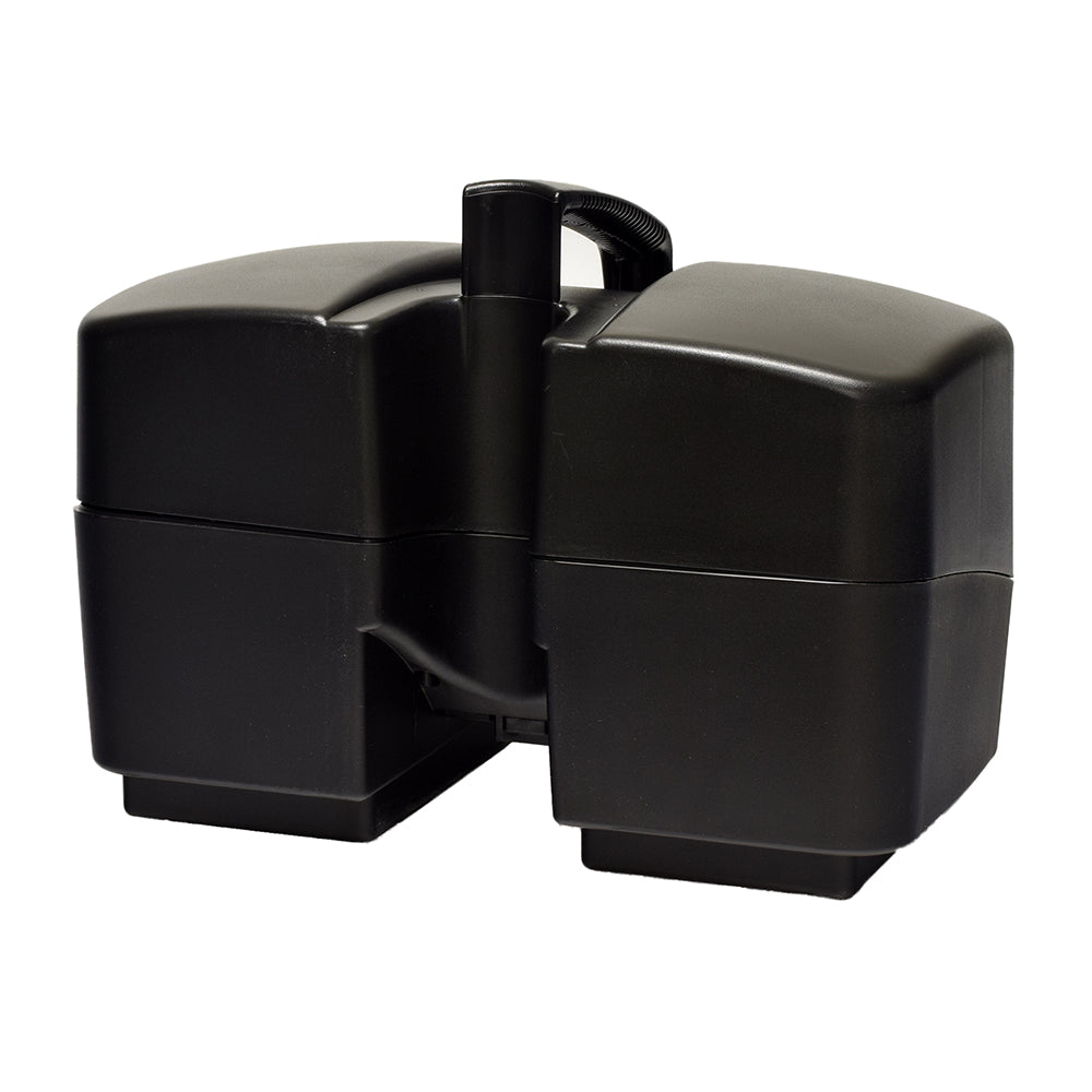 High Capacity Battery Box for ActiveCare/Drive Medical Spitfire EX & Spitfire Pro SE with Extended Range, featuring a black container with a curved handle suitable for longer scooter run time.