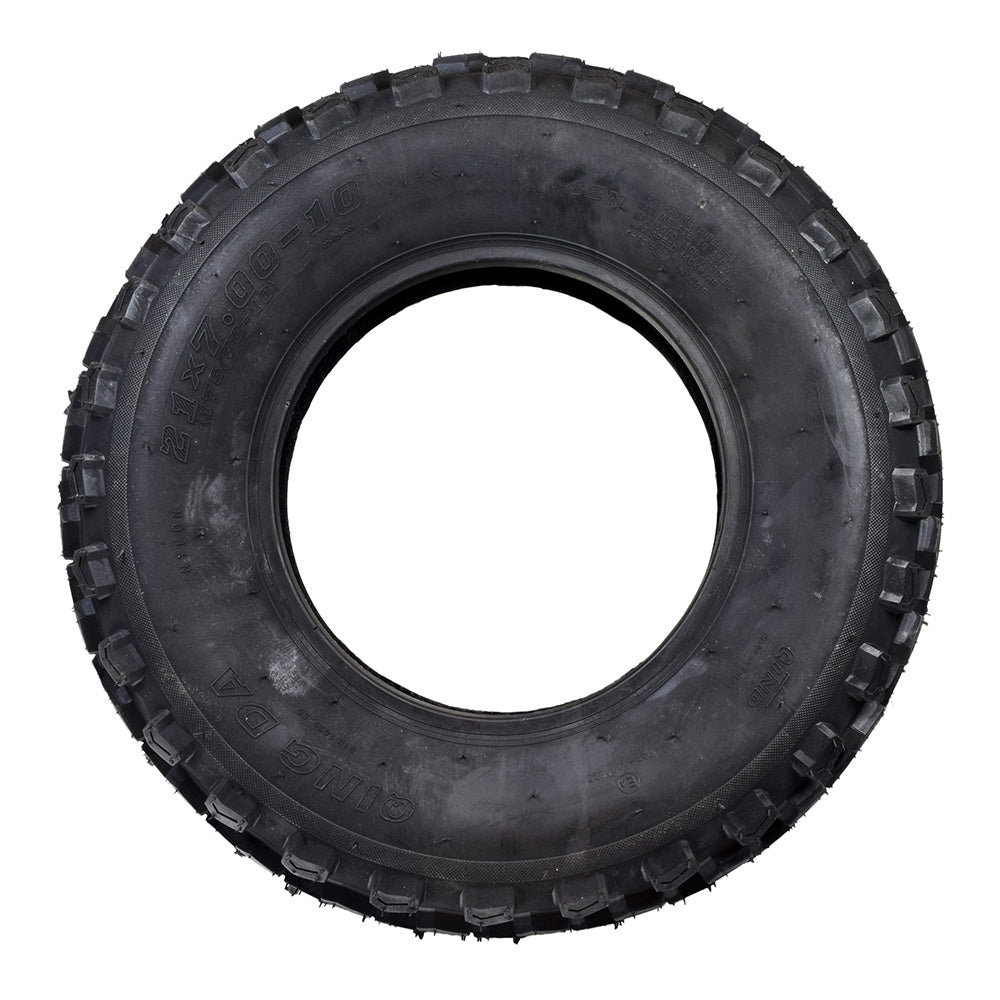 21x7.00-10 (175/70-10) Tire with Knobby Tread for the Coleman BK200 Go-Kart, featuring a durable tread pattern and wide sipes for optimal performance on various terrains.