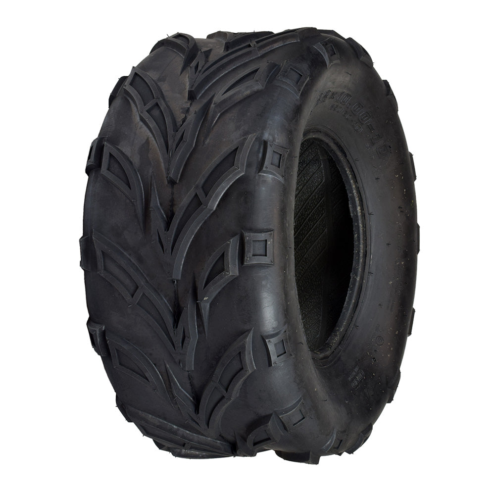 22x10.00-10 (250/60-10) V-Tread Tire for Baja Motorsports ATVs & Go-Karts (Set of 2), showing a close-up of the aggressive tread designed for maximum traction on tough terrains.