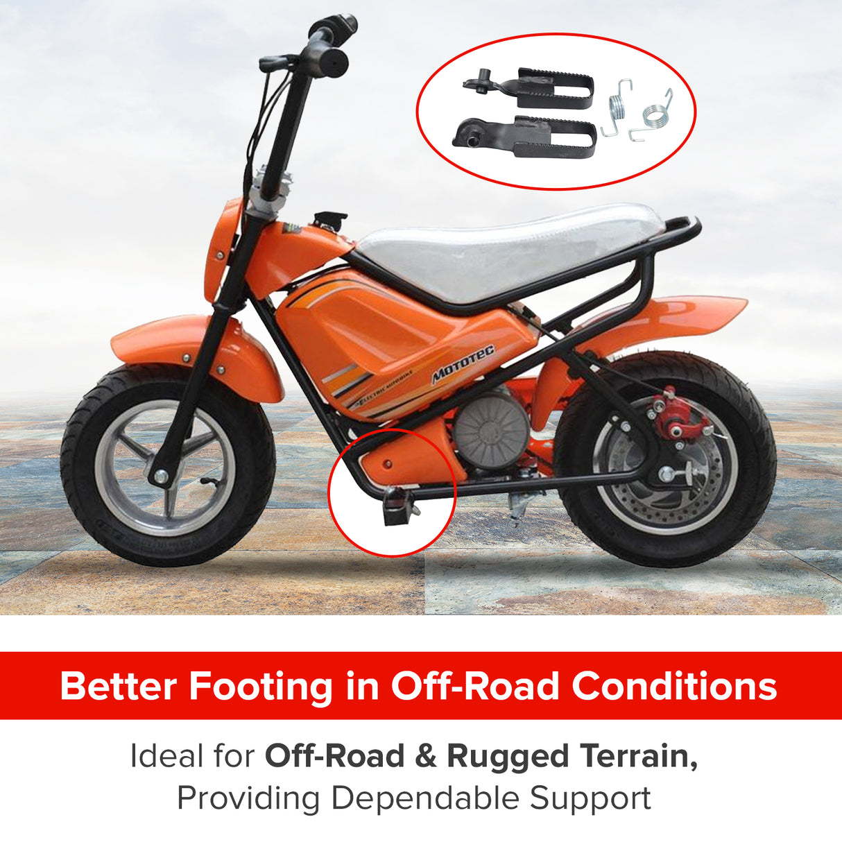 Footrest Pegs with Springs for Monster Moto / Mega Moto & Motovox Mini Bikes (Set of 2)