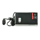 24 Volt 0.6 Amp QL-09009-B2400600H Battery Charger for the eZip Nano and Nano Carver, a black rectangular power supply with LED indicators, featuring red and green labels for charging status.