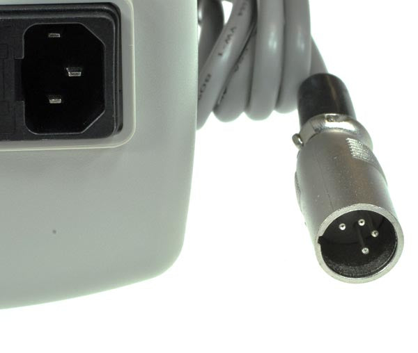 Close-up of the 24 Volt 2.0 Amp NiMH Battery Charger for the UltraLite AutoGo Vision, highlighting the connector and plug components.