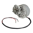 24 Volt 250 Watt MY1018 Gear Reduction Electric Motor with 9 Tooth 420 Chain Sprocket, featuring a small metal body and black wires, suitable for bi-directional rotation by reversing power wires.