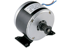 24 Volt 250 Watt MY1016 Motor with 3M Belt Sprocket for Razor Ground Force Go Kart (Version 1), featuring a small electric motor with attached wire, a black and silver round metal wheel, and visible label.