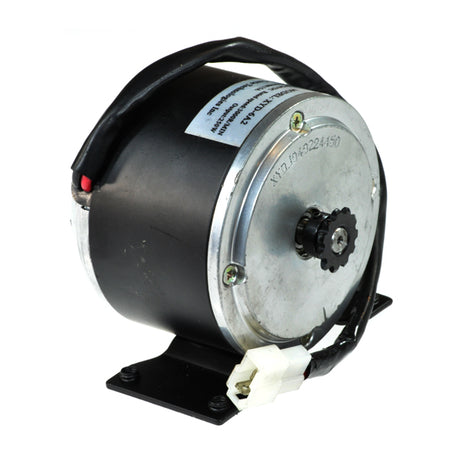 24 Volt 250 Watt XYD-6A2 Electric Motor with 11 Tooth #25 Chain Sprocket, featuring a compact black and silver design suitable for bidirectional rotation by reversing power wires.