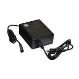 24 Volt 5.0 Amp XLR ELECHG1021 Battery Charger, a black power supply with a cord, LED indicators, and XLR charging connector, designed for mobility scooters and power wheelchairs.