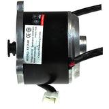 24 Volt 650 Watt XYD-6B Electric Motor with 11 Tooth #25 Chain Sprocket, showing a compact black and silver cylindrical design, capable of bidirectional rotation by reversing power wires.