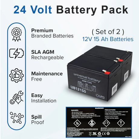 15 Ah 24 Volt (12 Ah Upgrade) UB12150 AGM Mobility Scooter Battery Pack