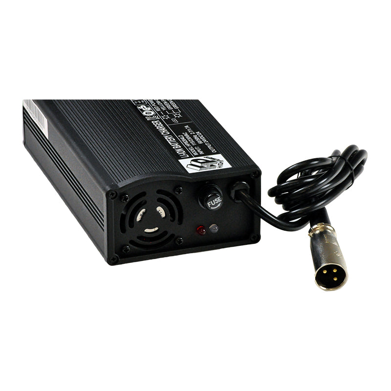 24 Volt 2.0 Amp XLR Li-ion Battery Charger for eZip and IZIP Electric Bikes, featuring a black power supply with an attached cable, designed for fast recharging of lithium-ion batteries.