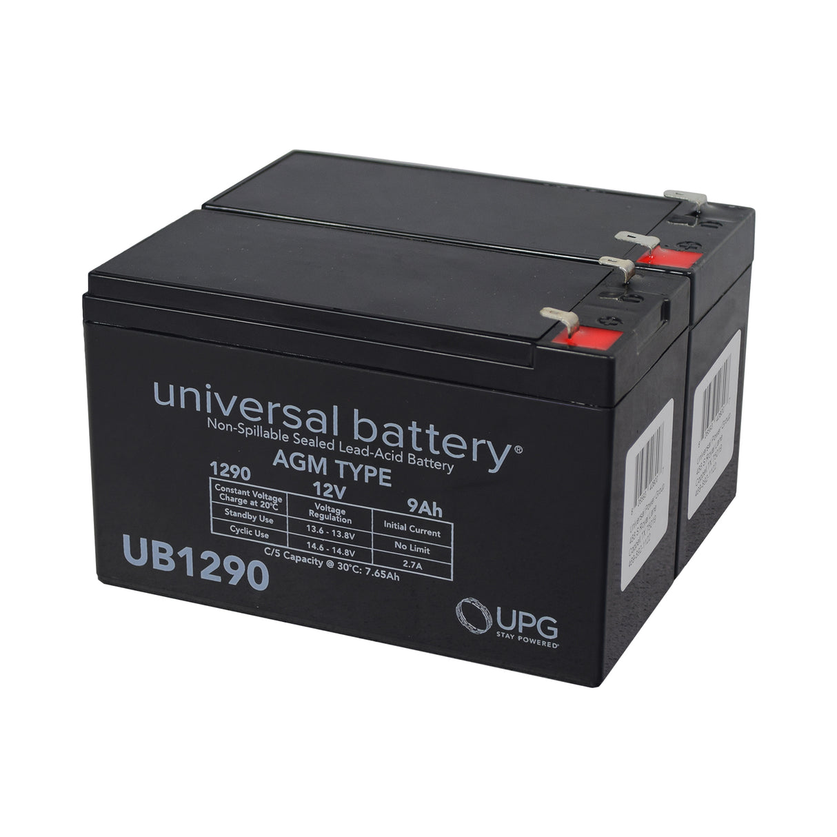 9 Ah 24 Volt UB1290 AGM Battery Pack featuring a black rectangular design with white text, including a close-up of a barcode and label. Ideal for electric scooters and mini choppers.