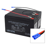 9 Ah 24 Volt UB1290 AGM Battery Pack with visible red and blue wires, showcasing the battery's terminals and wiring harness. Ideal for extended run time in scooters and other electric vehicles.