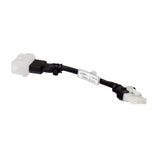 24 Volt DC Wiring Harness for Pride Battery Chargers with a black cable, white label, and 3-pin connectors on both ends, designed for on-board battery chargers in Pride Mobility scooters.