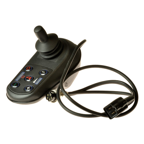 5-Button Joystick for the Foldawheel PW-999UL & PW-1000XL Folding Electric Wheelchairs, featuring a black remote control with a wire and five buttons, used for mobility control.