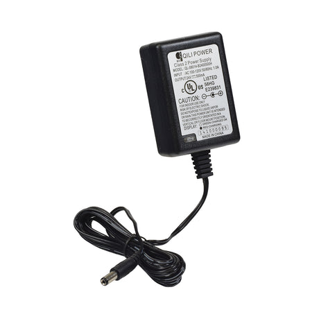 24 Volt 0.5 Amp 2.1mm ID Coaxial QL-08014-B2400500H Battery Charger with a black power cord, silver tip, and close-up of power supply, compatible with various electric scooters.