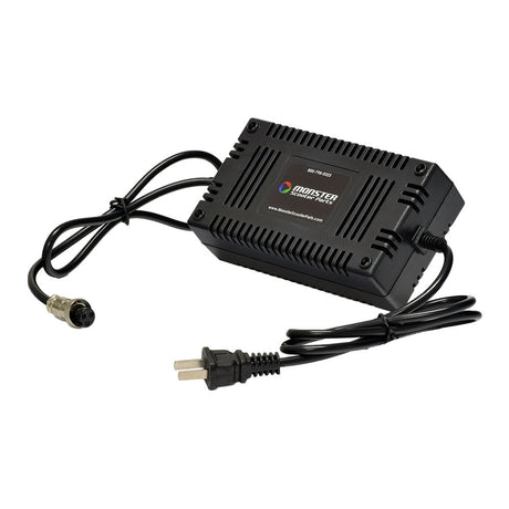 24 Volt 1.0 Amp 3-Prong Battery Charger (Standard) for electric scooters, featuring a black power supply with attached cord and LED indicator for charge status.