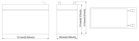 10 Ah 24 Volt UB12100-S AGM Battery Pack diagram showing a white rectangular object with black lines, illustrating the battery's technical details and structure suitable for scooters and power chairs.