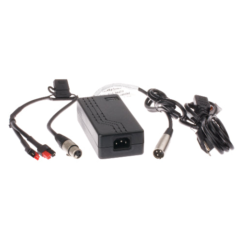 24 Volt 2.0 Amp Battery Charger for Pride Sonic (SC50) and Dart (SC51) Scooters, featuring a black power supply with attached wires and a plug, suitable as a replacement charger.