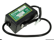 24 Volt 3.0 Amp Battery Charger for Pride Sonic (SC50) and Dart (SC51) Scooters, showing a black electronic device with a wire and a green label, suitable as a replacement charger.