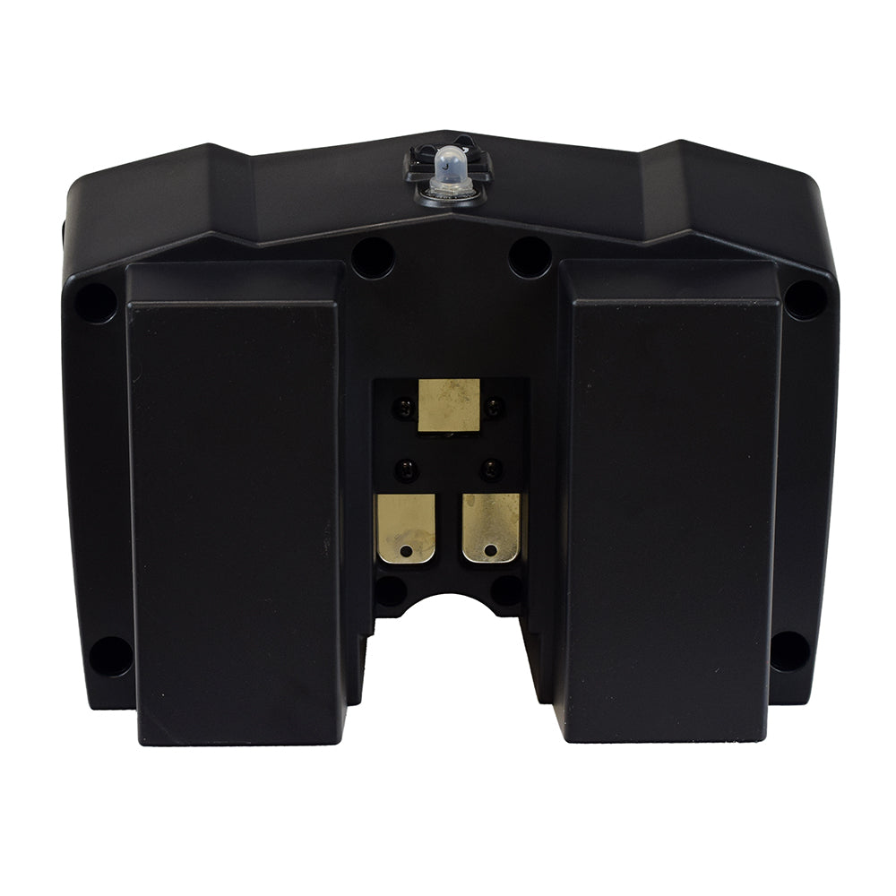 24 Volt High Capacity Battery Box Assembly for the Drive Spitfire Scout & Spitfire Scout DLX, featuring a sleek black rectangular design with a central light and visible circular components.