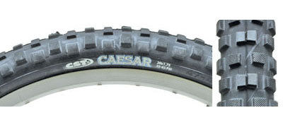 Close-up of a 24x1.75 Black Caesar CST1244 Bicycle Tire, showcasing the detailed tread pattern and durable synthetic rubber, ideal for replacing old bike tires.