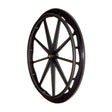 24 x 1 Solid Black Urethane Mag Push Wheel Assembly for Wheelchairs, featuring black spokes and rim, designed for models like Drive Blue Streak and Cruiser III, includes preinstalled modified 6202Z bearings.