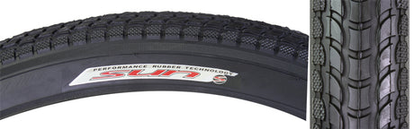 Close-up of a 24x2.125 Cruiser Sun Bicycle Tire from Sunlite, highlighting its tread pattern and rubber texture.