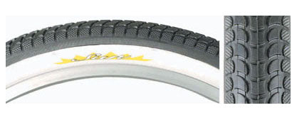 Close-up of a 24x2.125 Cruiser Sun Bicycle Tire from Sunlite, showing the tire's tread pattern and rubber texture. Perfect as a replacement for your bike's current tire.