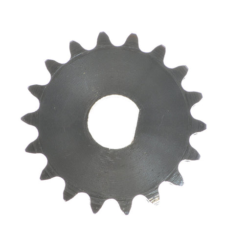 Close-up of a #25 Chain 18 Tooth Sprocket for Bladez & Tanaka Gas Powerkarts, showcasing its intricate gear teeth and metallic structure.