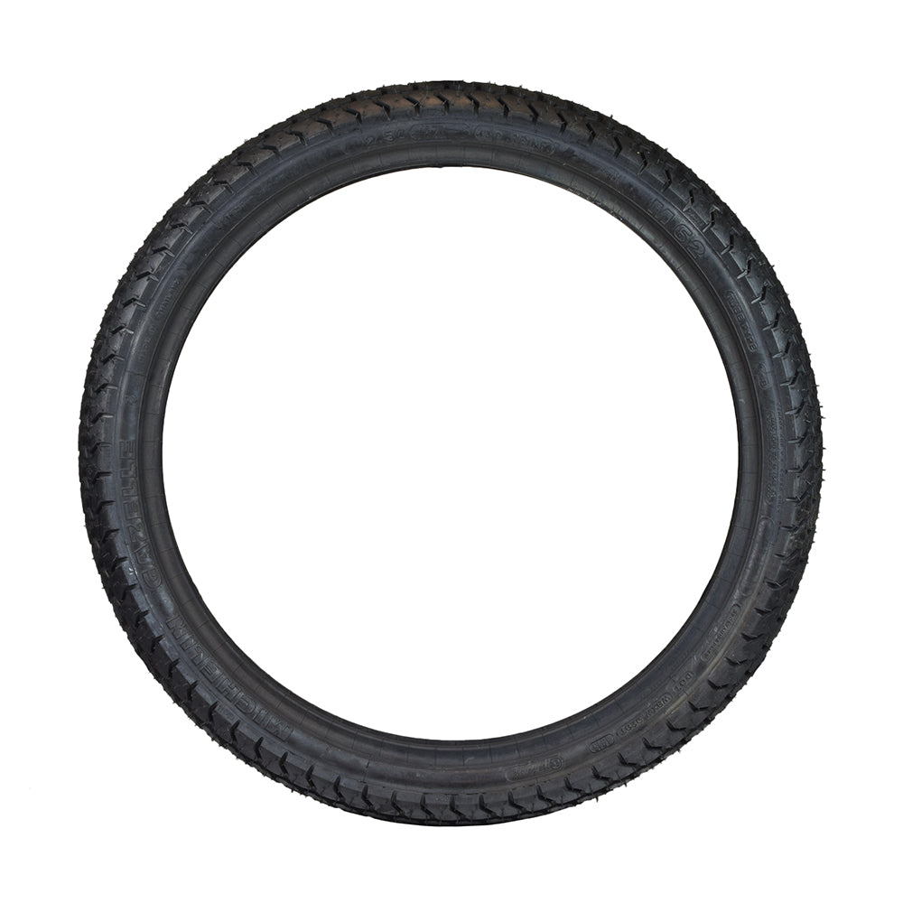 2.50-17 Moped Tire for Honda Little Honda P50, PA50, & PC50 with deep treads for precise steering and durability, showcasing close-up details of the tire's robust tread pattern.