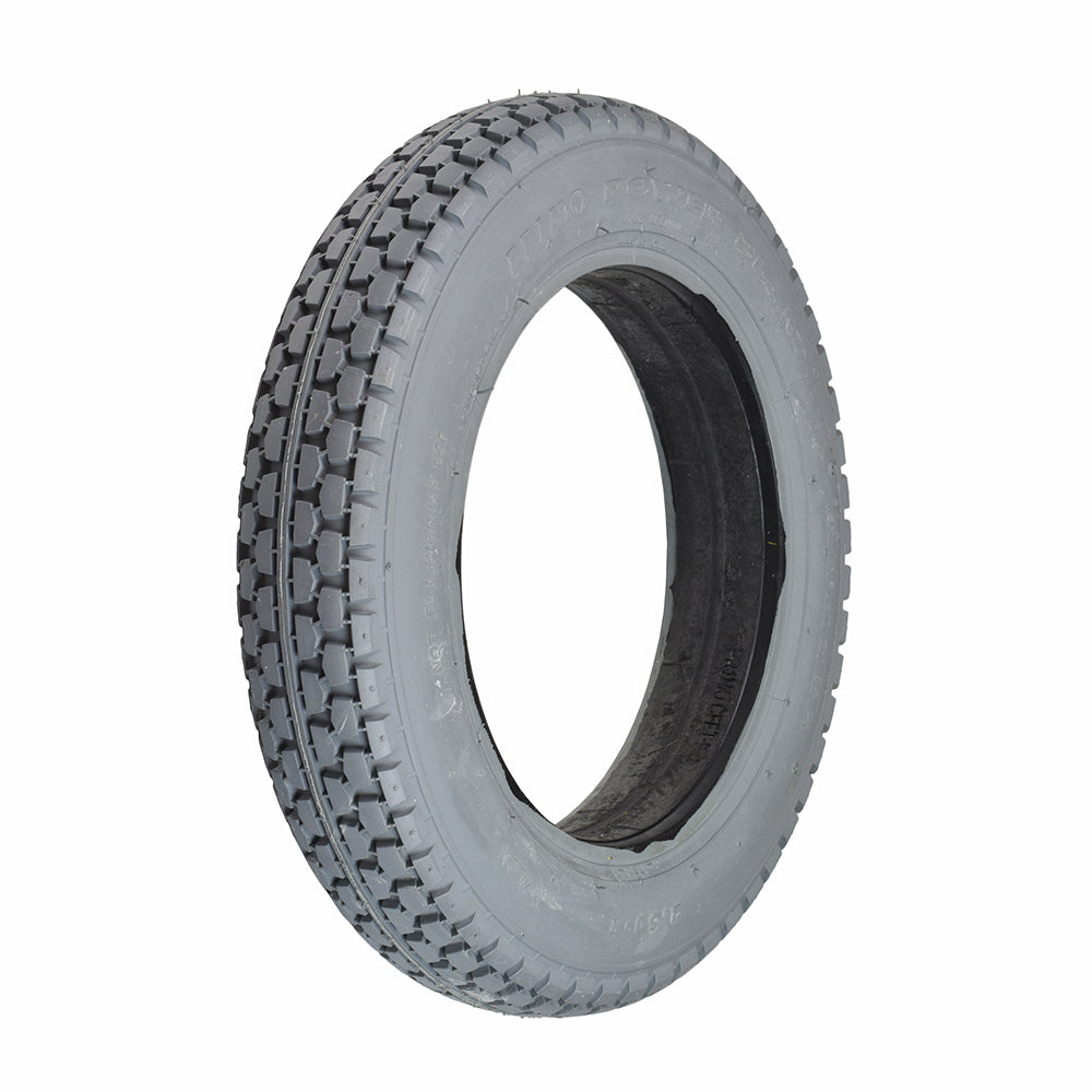 2.50-8 Foam-Filled Mobility Tire with C177G Power Plant Knobby Tread, close-up view highlighting the solid, flat-free design suitable for mobility scooters and power chairs.