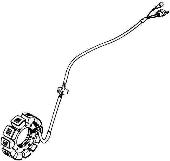 250cc Stator for Honda Elite 250 (1985-1988 Models) (OEM) displayed as a black and white drawing resembling a circular gear-like object, accurately reflecting the stock part specifications.