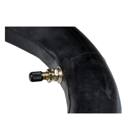 Close-up of the 2.50/2.75-10 Scooter Inner Tube with Straight Valve Stem (Premium), featuring a black rubber tire with a visible metal screw and black cap.