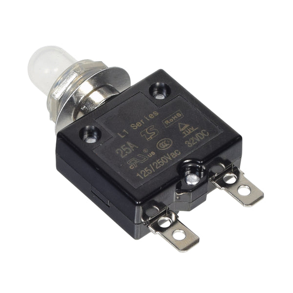 25 Amp (25A) 32VDC 125/250VAC Push-Button Reset Circuit