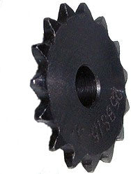 Close-up of a #25 Chain Sprocket - 15 Tooth - D Bore - Electric Scooters, showcasing its precise gear teeth and solid metal construction, essential for electric scooter functionality.