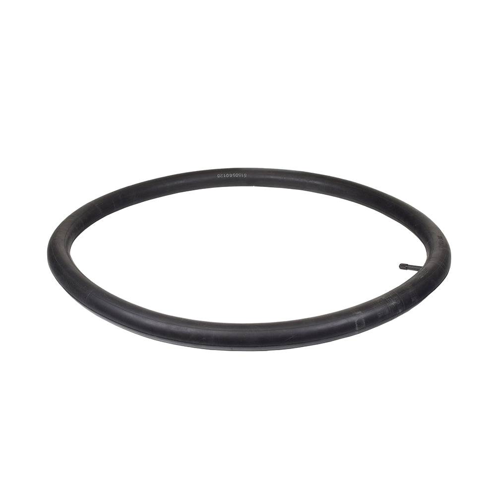 26x2.125 Bicycle Inner Tube with Straight Valve Stem, a black rubber ring designed for optimal speed and handling, shown against a plain background.