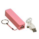 2600mAh Portable USB External Power Bank Battery Charger for Smartphones, featuring a built-in micro-USB port, standard USB port, and an attached keychain for convenience.