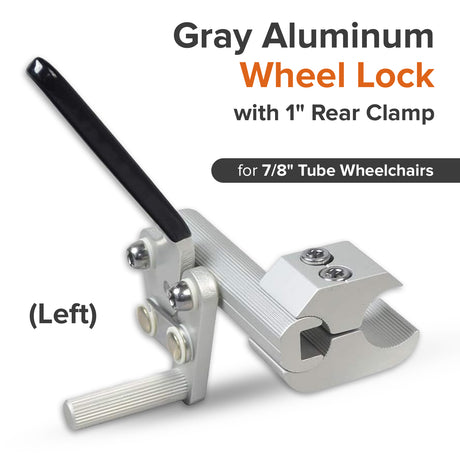 Gray Aluminum Wheel Lock with 1" Rear Clamp for 7/8" Tube Wheelchairs