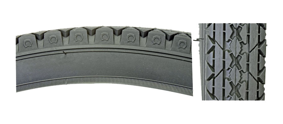 Close-up of the tread on the 26x1-3/4 Cruiser CST241 Bicycle Tire by Sunlite, showcasing the detailed rubber pattern ideal for bike replacements.