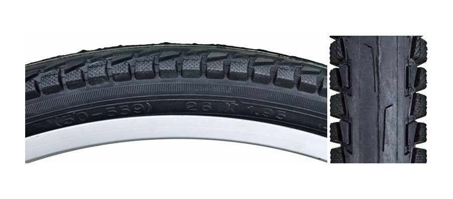 Close-up of the 26x1.95 Black City Komfort Bicycle Tire from Sunlite, showing detailed tread pattern and robust synthetic rubber construction, ideal for urban cycling.