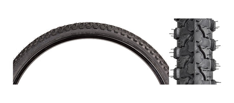 26x1.95 Black Mod Quad Bicycle Tire by Sunlite, showcasing detailed treads in a close-up view, ideal for replacing old bike tires.