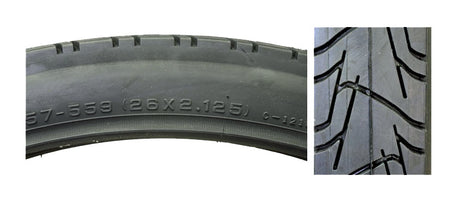 Close-up of the tread pattern on a 26x2.125 City CST1218 Bicycle Tire by Sunlite, showcasing the durable design ideal for city biking.