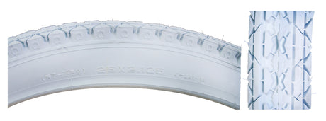 Close-up of the 26x2.125 Cruiser CST241 Bicycle Tire by Sunlite, showing its curved edge and imprinted numbers, ideal for replacing old 26x2.125 bike tires.