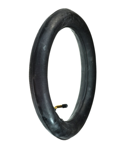 2.75-10 Scooter Inner Tube with Angled Valve Stem (Premium), featuring a robust black rubber body and a metal tube, ideal for full-size street-legal scooters and bikes.