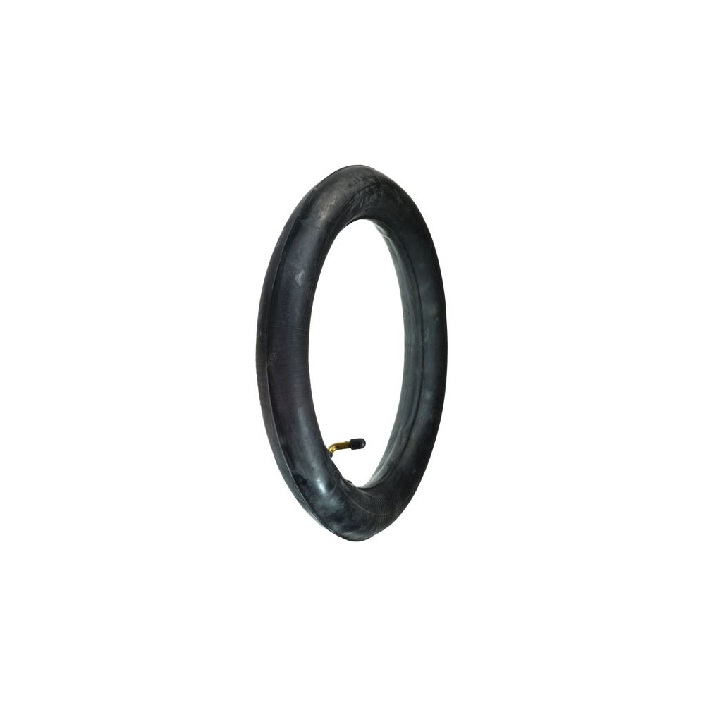 2.50/2.75-10 Inner Tube with an Angled Schrader Valve, shown in close-up, highlighting its compatibility with various dirt bike models and the user-friendly angled valve stem.