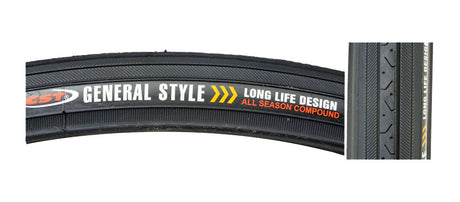 27x1-1/4 Road Raised Center CST638 Bicycle Tire from Sunlite, featuring visible white text on the black tire surface, ideal as a replacement for 27x1-1/4 bike tires.