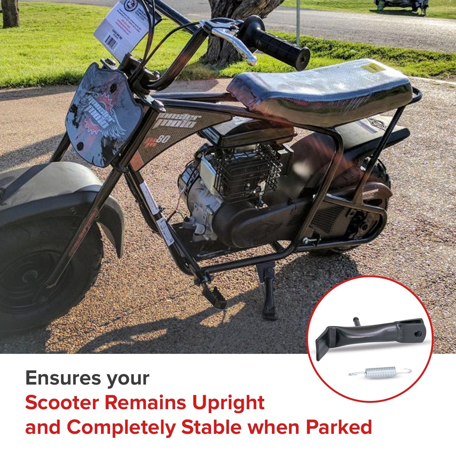 Kickstand with Spring for the Monster Moto / Mega Moto Classic 105cc, Classic 1000w, MM-B80 80cc, Motovox MBX10, & MBX11 Mini Bikes