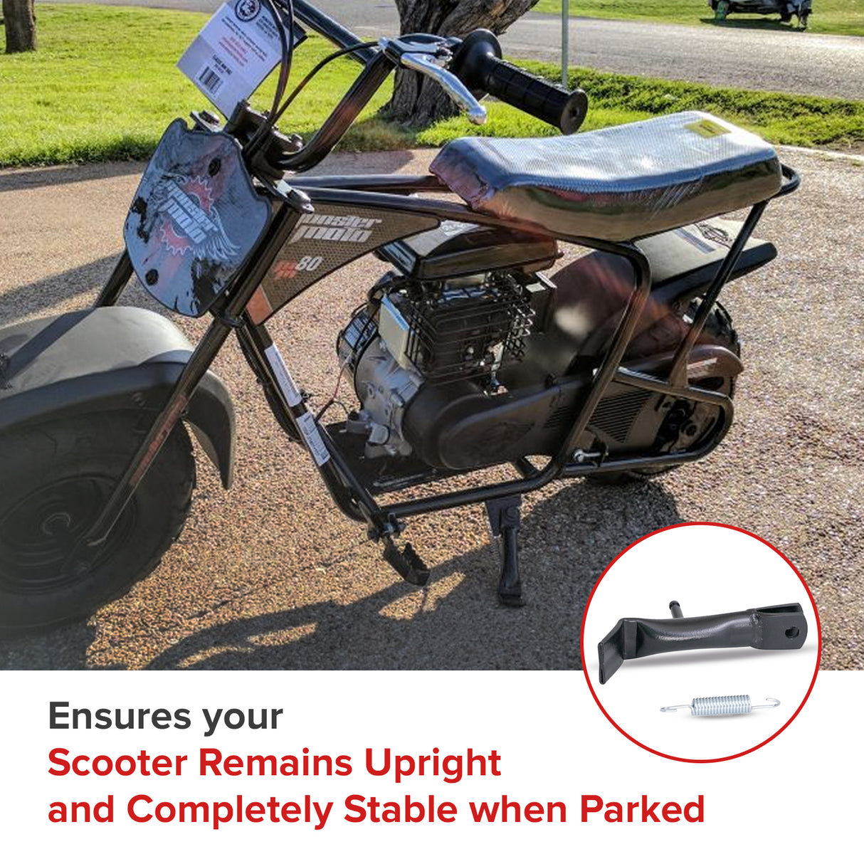 Kickstand with Spring for the Monster Moto / Mega Moto Classic 105cc, Classic 1000w, MM-B80 80cc, Motovox MBX10, & MBX11 Mini Bikes