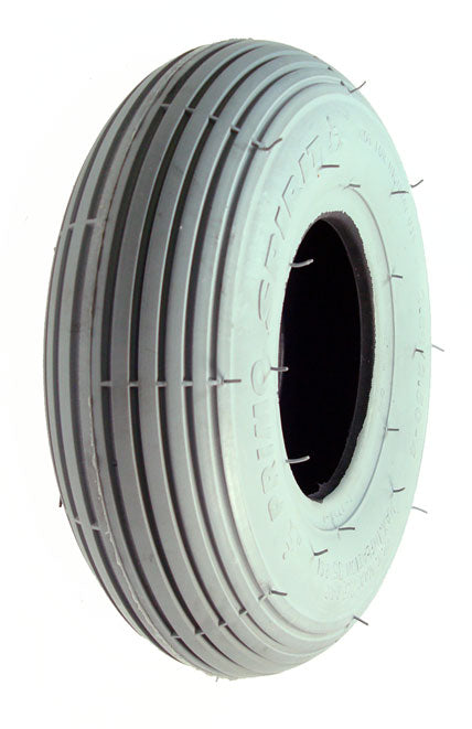 2.80/2.50-4 (9x3) Pneumatic Mobility Tire with IA-2802 Ribbed Tread, featuring a white wheel and black center, designed for enhanced traction and durability.