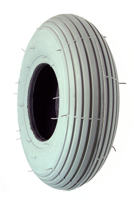 2.80/2.50-4 (9x3) Pneumatic Mobility Tire with IA-2802 Ribbed Tread, featuring a white circular wheel and central black hole.